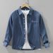 Retro Denim Long Sleeved Shirt For Men, Fashionable And Versatile, Artistic And Casual Loose Top_voghion.com