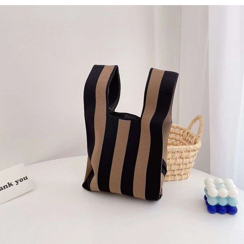 Women's Bag Korean Style Dongdaemun ins  Nylon Striped Knitted Woven Shoulder Bag Underarm Bag_voghion.com