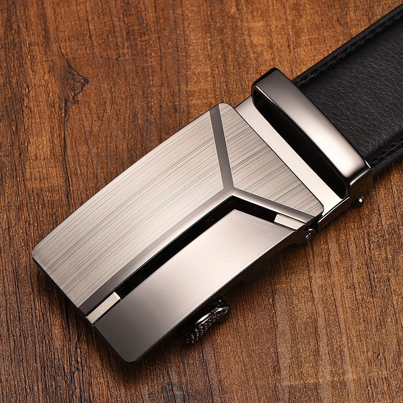 Men's Automatic Buckle Belt Genuine Two Layer Cowhide Automatic Buckle High End Men's Trouser Belt Business_voghion.com
