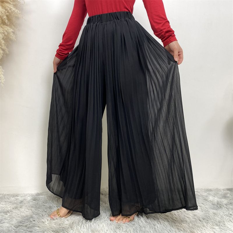 Pantaloni casual plisați la modă, din șifon, cu picior larg_voghion.com
