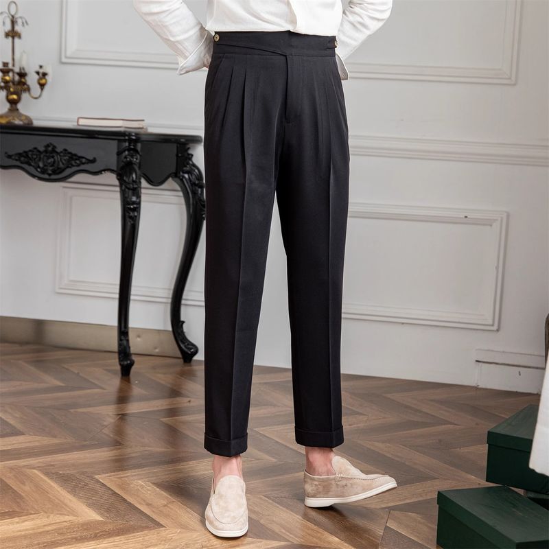 Men's Clothing Men's Naples Mid High Waist Straight Casual Trousers British Retro Versatile Trousers_voghion.com