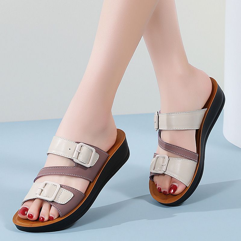 Large size summer sandals, one line slippers, double breasted, versatile, non slip, external wear, beach shoes, women's_voghion.com