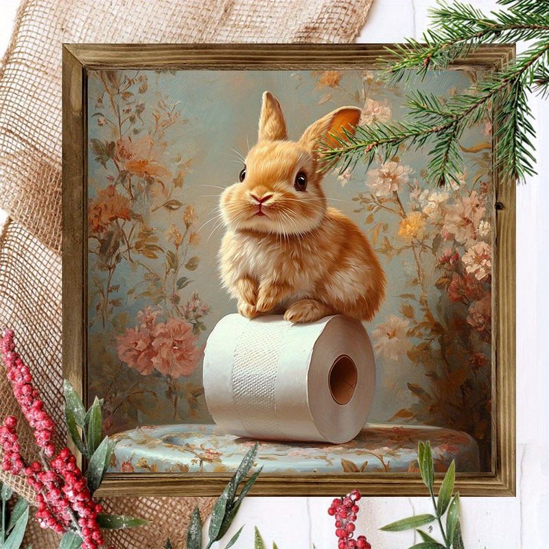 Cartello in legno rustico 8x8" Bunny su rotolo di carta igienica - Arte murale floreale stravagante per bagno/bar, arredamento perfetto per gli amanti dei conigli_voghion.com