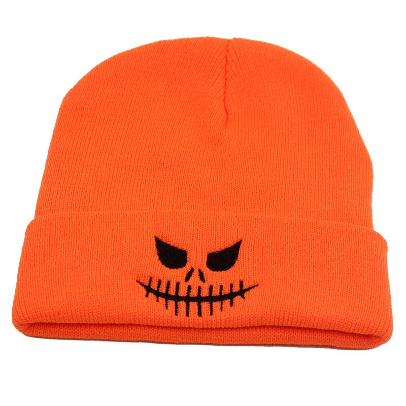 Nowa, zabawna, uśmiechnięta buźka na Halloween, haftowana, dzianinowa czapka, jesień i zima, na zewnątrz, ciepła, wełniana czapka_voghion.com