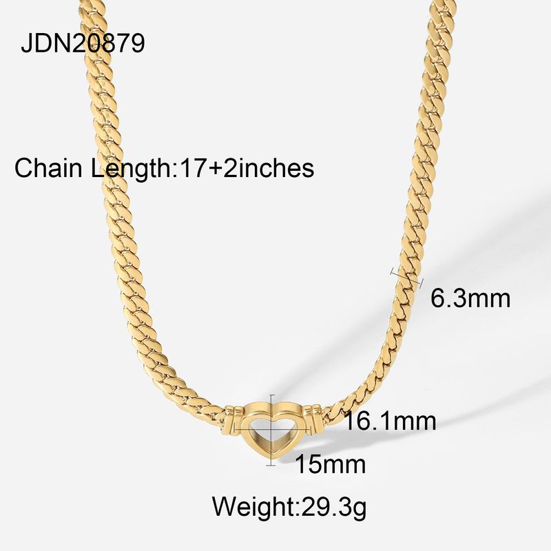 Collana cubana in acciaio inossidabile di nuova tendenza, placcata in oro 14 carati, con catena a serpente piatta e cava, ciondolo a forma di cuore per donna, da indossare a strati._voghion.com