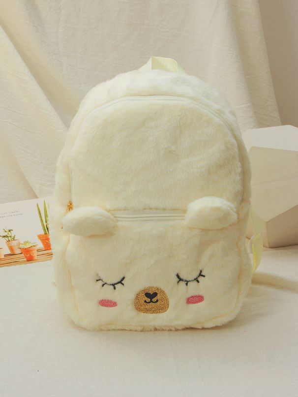 Kuscheliger, flauschiger Rucksack für Mädchen und Jungen – große Kapazität, süßer Schulranzen mit Teddybär-Aufdruck und gepolsterten Trägern, leicht und strapazierfähig (Größen 22 x 8 x 28 cm)_voghion.com