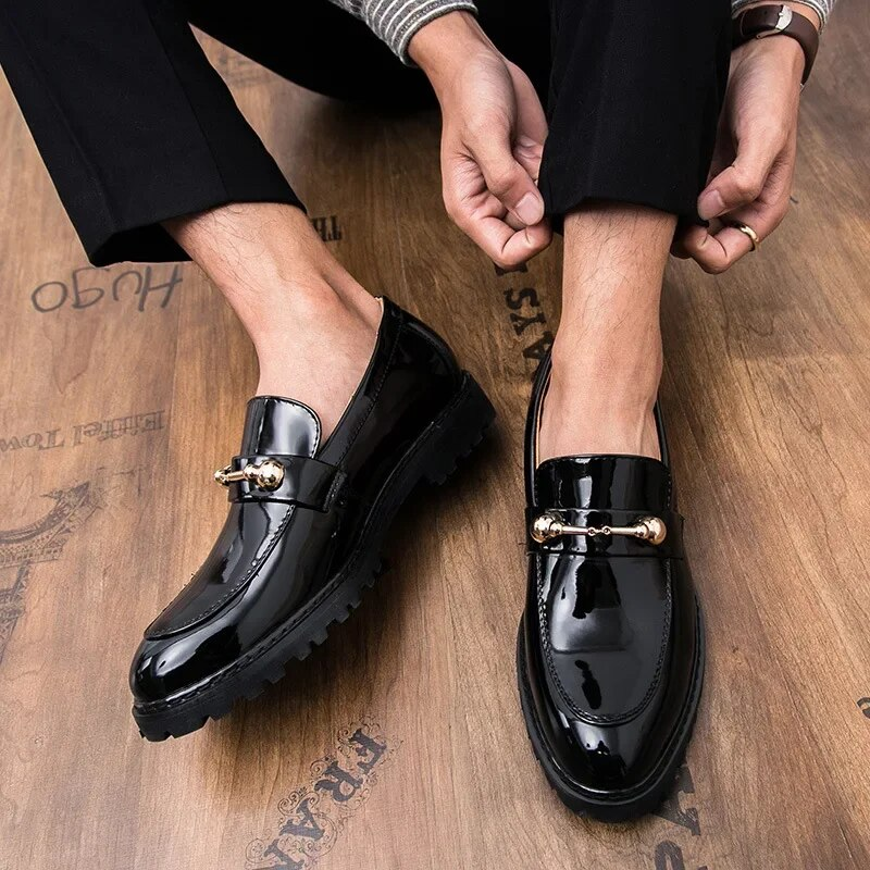 Glänzend Leder Plateau-Kleidschuhe, Slip-On-Müßiggänger für Herren, Party-Digner-Hochzeitsschuhe, Zapatos Para_voghion.com