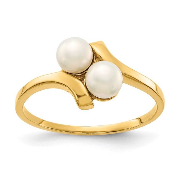 14K 4-5mm White Button Freshwater Cultured 2 Pearl Ring_voghion.com