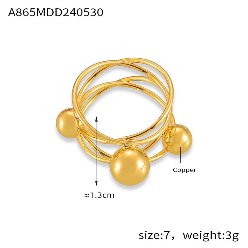 Bague rétro polyvalente et personnalisée, anneau à vent multicouche, anneau d'index en acier titane plaqué or avec perles rondes dorées_voghion.com
