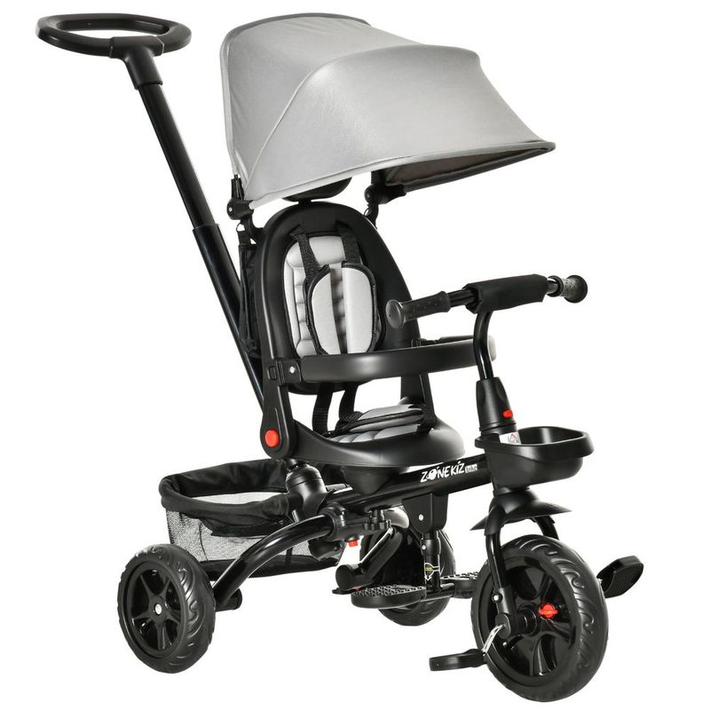 Baby Tricycle 4 In 1 Trike W/ Reversible Angle Adjustable Seat Removable Handle Canopy Handrail Belt Storage Footrest Brake Clutch For 1-5 Years Old_voghion.com