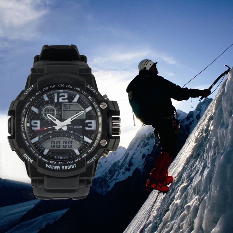 Multifunctional Men's Sports Display Electronic Quartz Dual Time Zone Waterproof Watch_voghion.com