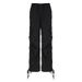 Locker sitzende Arbeits- und Freizeithose mit niedriger Taille im amerikanischen Straßenstil, großes Taschendesign für Damen in Schwarz, vielseitig gewebt_voghion.com