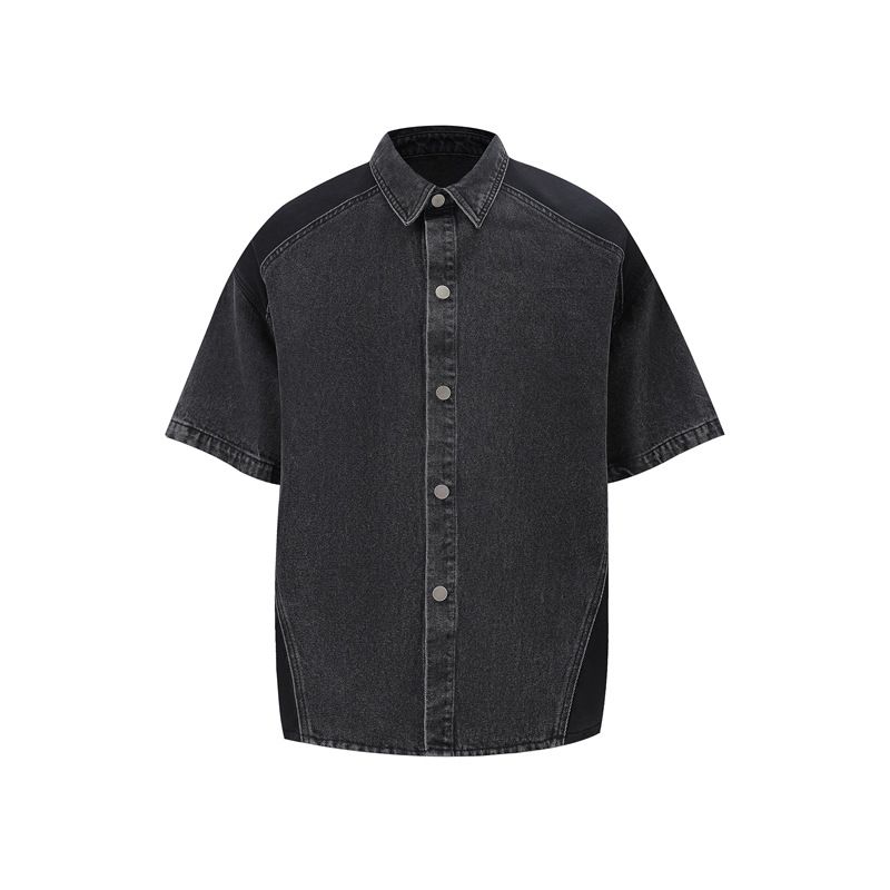 Retro Persoonlijkheid Gewassen Korte Mouwen Jeans Pak Modieus Ontwerp Los Casual Trendy Denim Pak_voghion.com