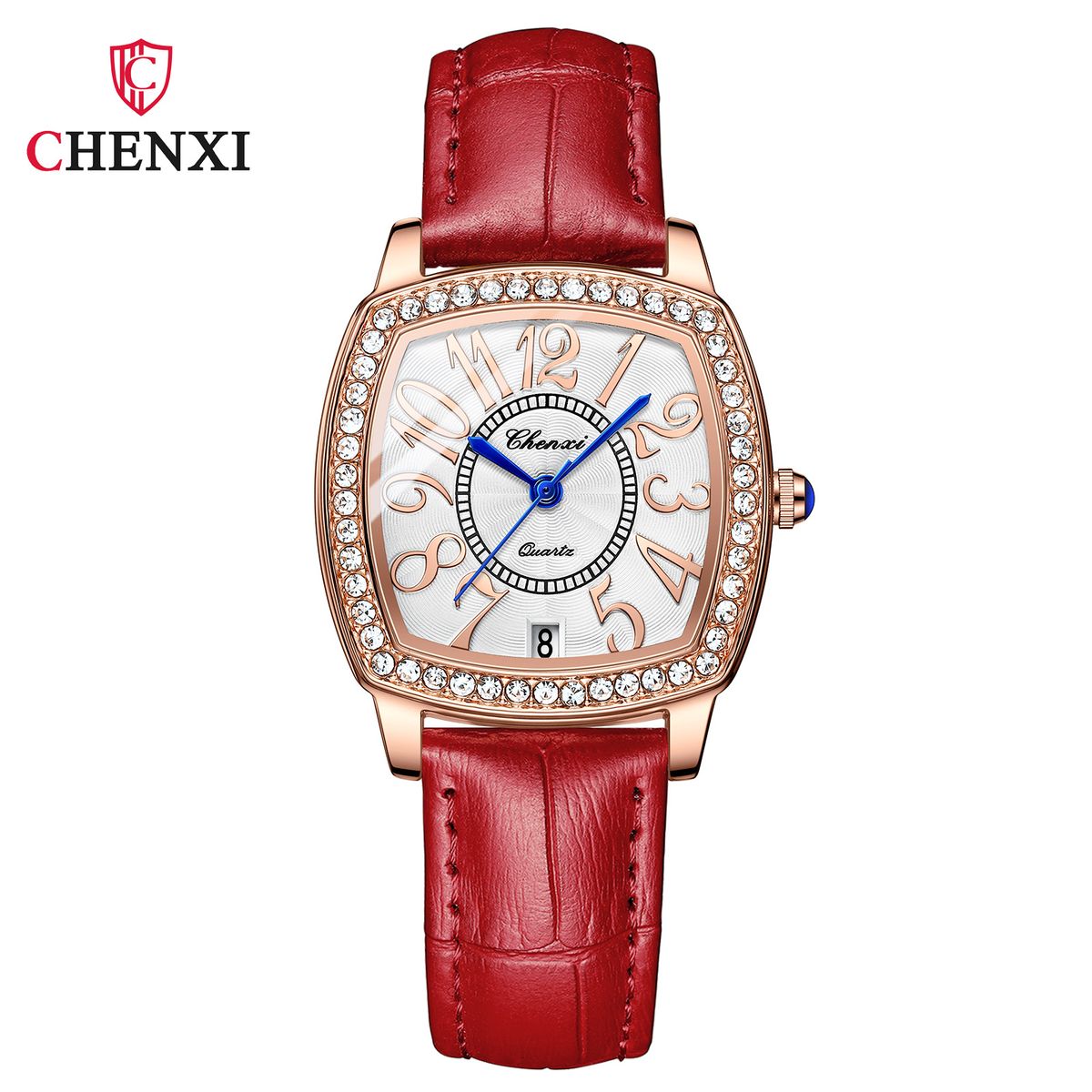 Orologio da donna Dawn Wine Barrel Square Fashion Watch con calendario digitale impermeabile al quarzo e cinturino in pelle con diamanti_voghion.com