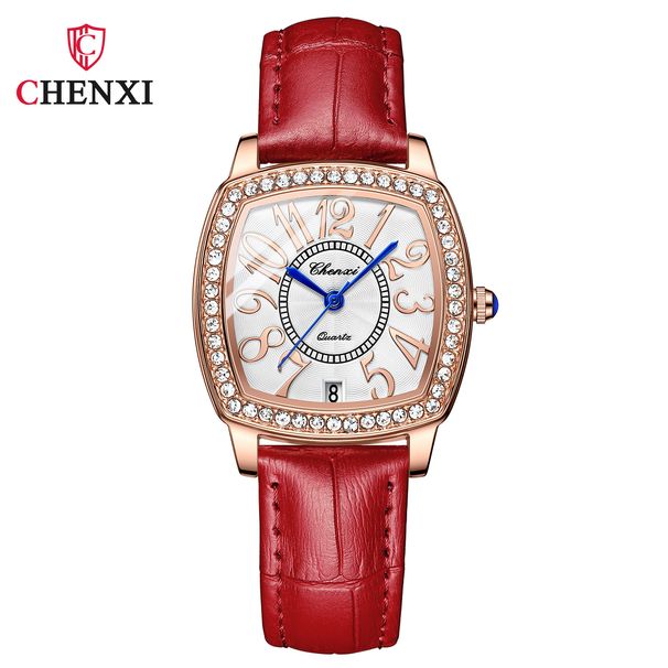 Orologio da donna Dawn Wine Barrel Square Fashion Watch con calendario digitale impermeabile al quarzo e cinturino in pelle con diamanti_voghion.com