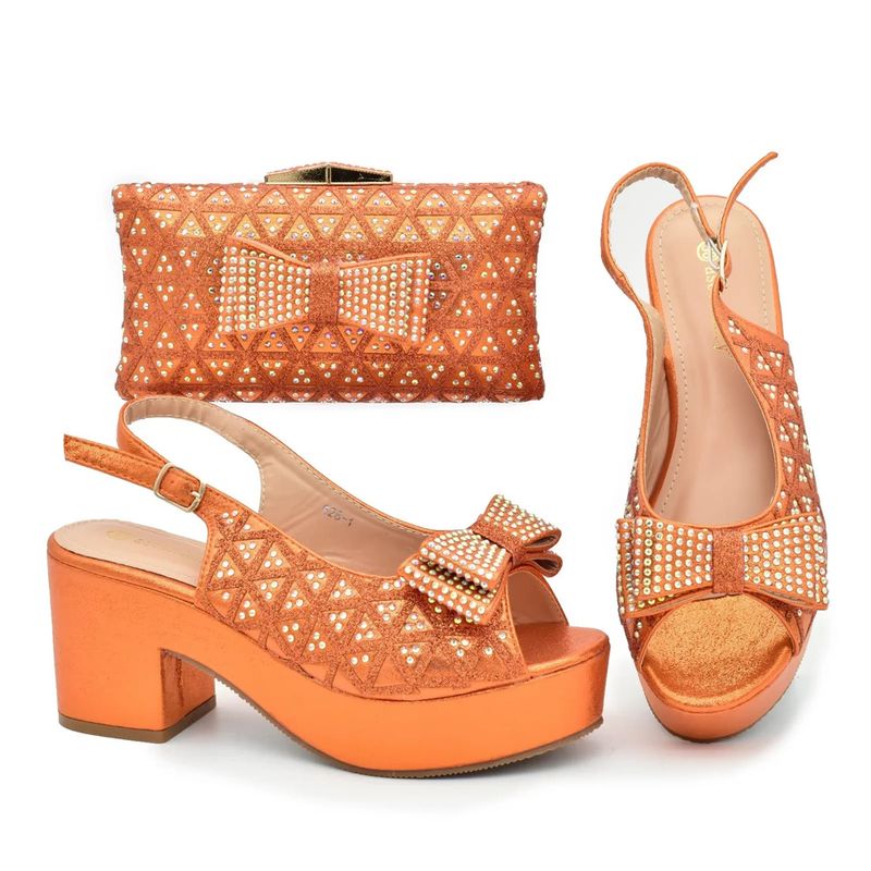 Bow embellish round head and tie thick sandals with the same color style dinner clutch bag_voghion.com