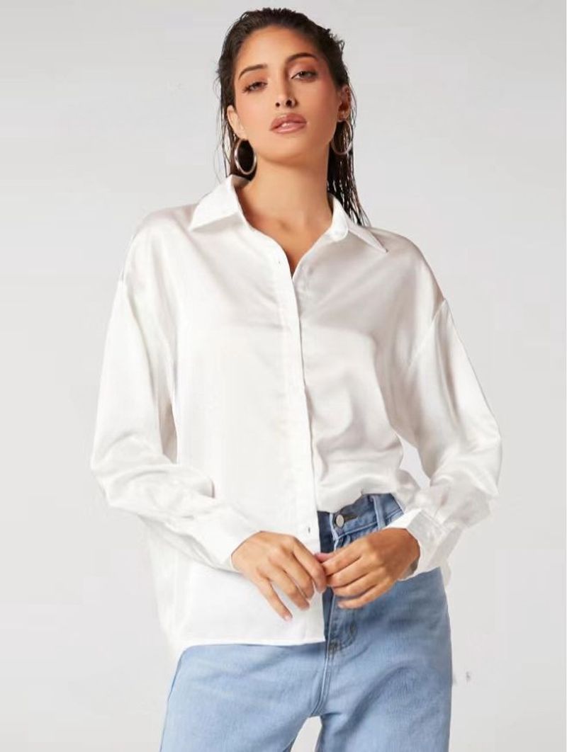 Abbigliamento da donna in raso, comoda camicia casual a maniche lunghe spot femminile_voghion.com