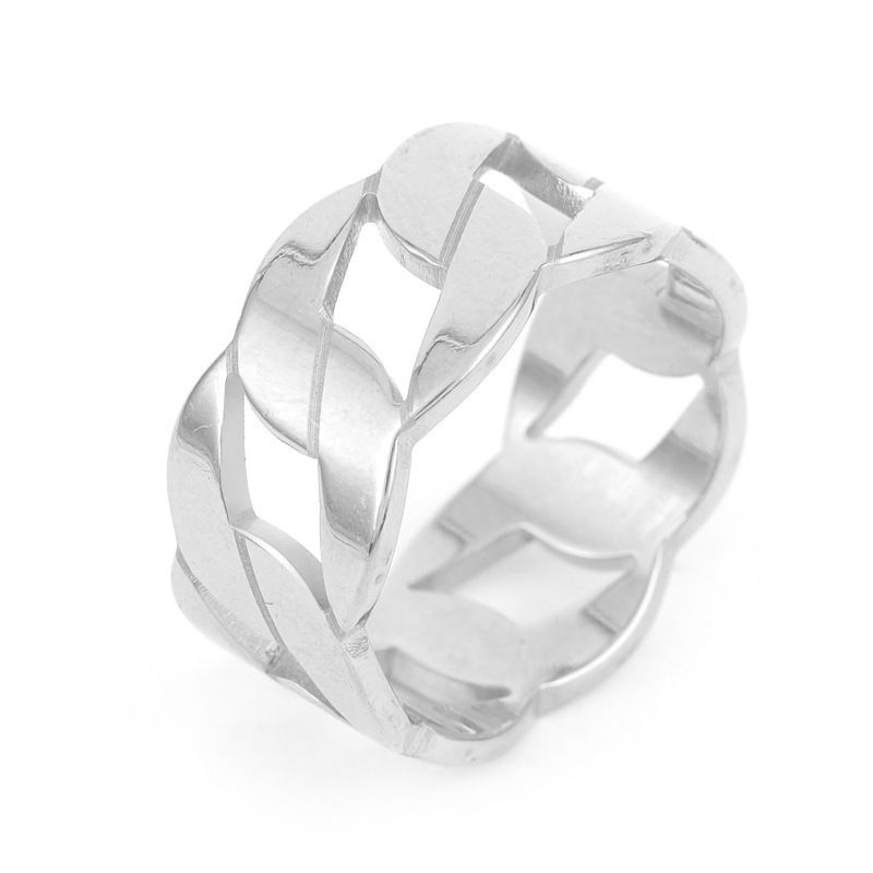Titanium Steel Twist Chain Ring – Thick Hollow Design, Non-Fading Stainless Steel Jewelry For Women_voghion.com