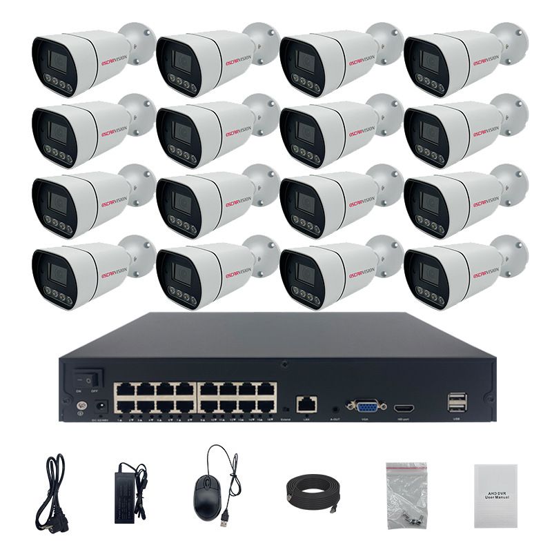 Sicherheitskameras 16-Kanal-PoE-Überwachungskamera-Set für den Außenbereich, hochauflösende Nachtsicht, wasserdichte Kamera, komplettes Ausrüstungsset_voghion.com