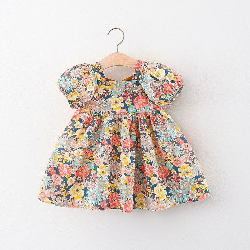 Sommerkleid für Babymädchen mit Blumenmuster und kurzen Ärmeln, süße Picknick-Party-Kinderkleidung (9 Monate – 3 Jahre alt)_voghion.com