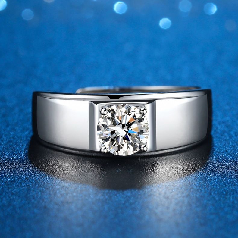 Moissanitring D-Farbe simulierter Diamant Sterling Silberring platiniert S925 Ring Ehering Männer_voghion.com