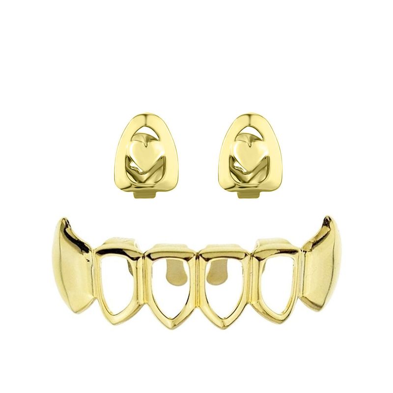 Hip Hop Gold Grillz Set – Auffälliger Zahnschmuck für Damen und Herren für Halloween, Partys und Streetstyle – Vergoldet und versilbert mit Zirkonia_voghion.com