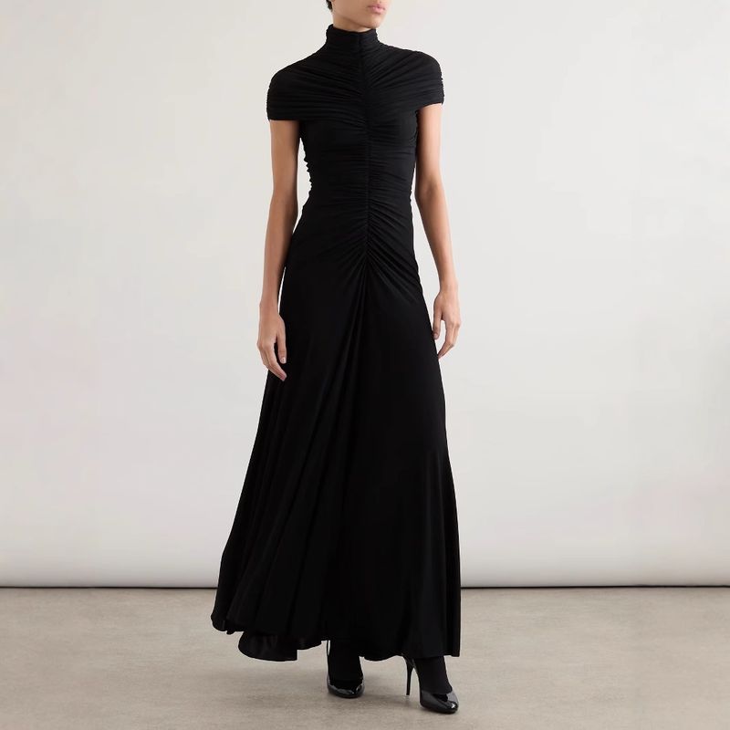 Verve 2025 Spring Women's New Sheer Pleated Elegant Slim Fit Bodycon Long Dress_voghion.com