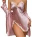 Completo intimo in raso elasticizzato per donna - Sexy pigiama due pezzi con vestaglia, comodo ed elegante abbigliamento da notte per occasioni romantiche_voghion.com