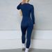 Damenbekleidung Hochelastischer Reißverschluss Langarm Yoga Sport Fitness Laufoverall Kein peinlicher Linienoverall_voghion.com