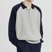 Men’s Color-Block Zip-Up Polo Shirt – Long-Sleeve Relaxed Fit Casual & Streetwear Style (S-XXL, Light Grey)_voghion.com