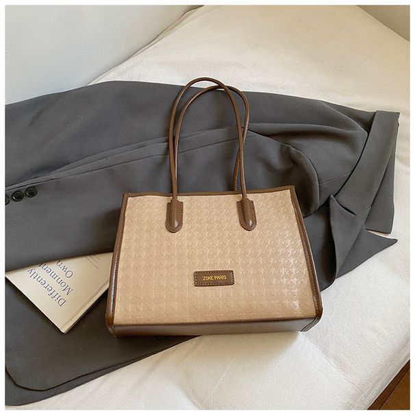 Elegante borsa tote pied de poule – Borsa a tracolla di media capacità per donna (pelle PU, doppi spallacci, chiusura con cerniera, finiture a contrasto, ciondolo staccabile)_voghion.com