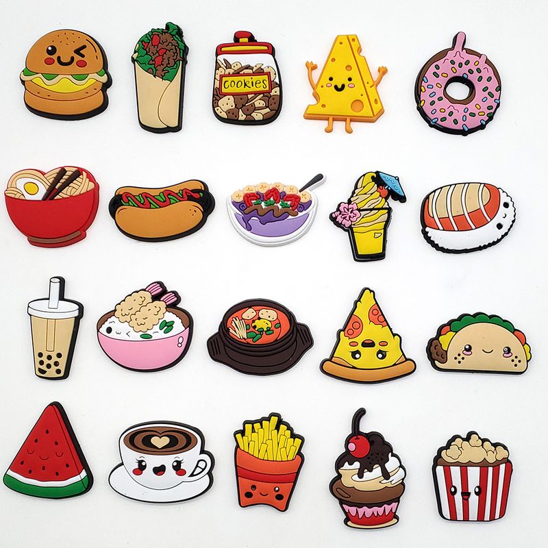 10 conjuntos de sapatos da série Cute Food com fivela decorativa de flores, acessórios personalizados para sapatos de jardim de estudantes DIY_voghion.com
