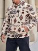 Herrenbekleidung Herren-Fleece-Kapuzenpullover – Dicker Winterpullover mit lockerer Passform, Retro-Streetwear-Stil, geometrischer Print (Beige, S–XXL)_voghion.com