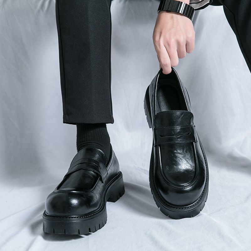 Summer Men's Leather Shoes Thick Sole British Style Business Formal Casual Slip On Shoes Thick Sole Heightening Wedding Shoes_voghion.com