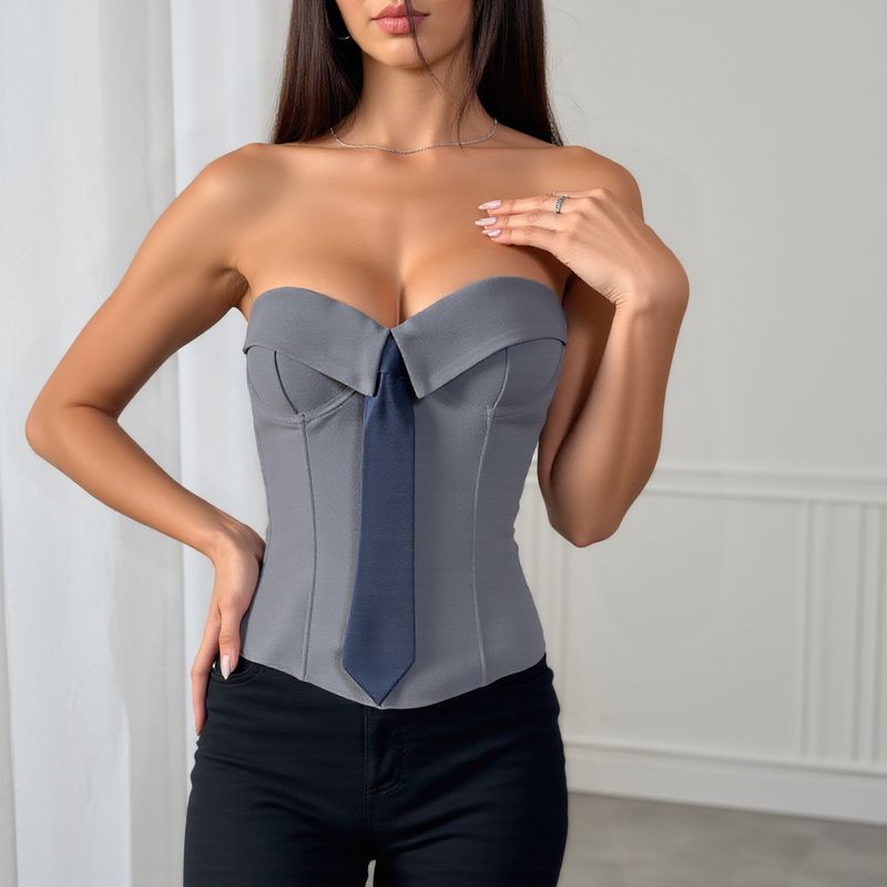 Sleek Corset Bustier Top – Adjustable Neck Tie, S/M/L, Black/White/Grey/Wine, Pure & Sexy Style​_voghion.com