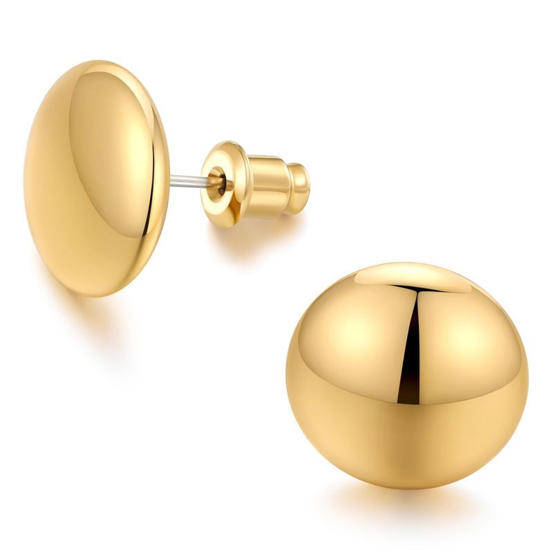 Orecchini rotondi geometrici lucidi di alta qualità, semplici e versatili, in ottone placcato oro vero, in saldo._voghion.com