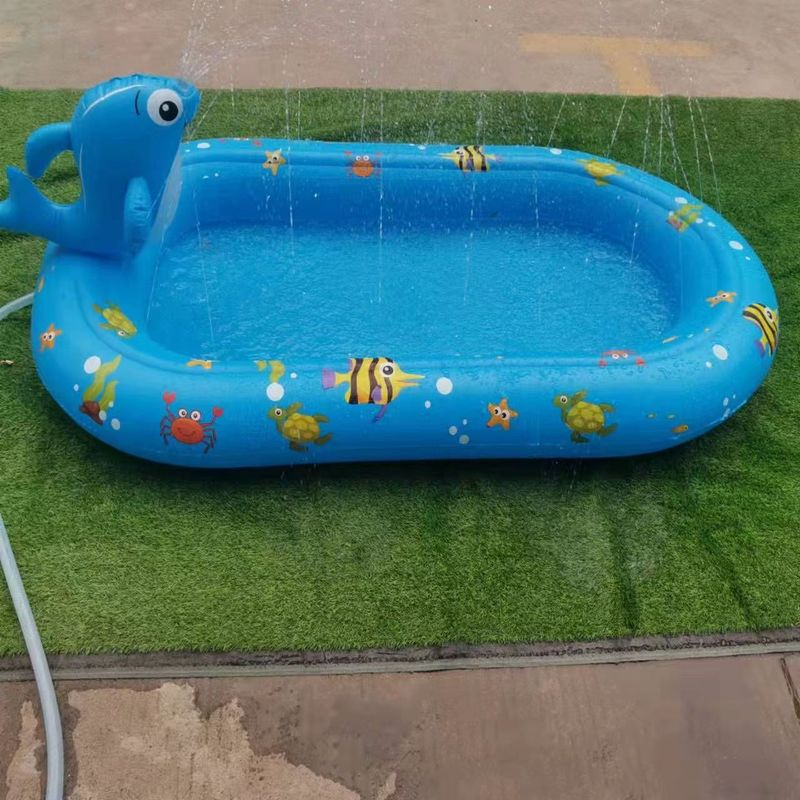 Oppustelig dinosaurfontæne børnevandrutschebane pool soppebassin sprinklerpude spil poollegetøj_voghion.com