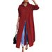 ChicShe 2024 Loose Women's Solid Color Turn-Down Collar Sleeve Pocket Plus Size European And American Style Long Dress_voghion.com