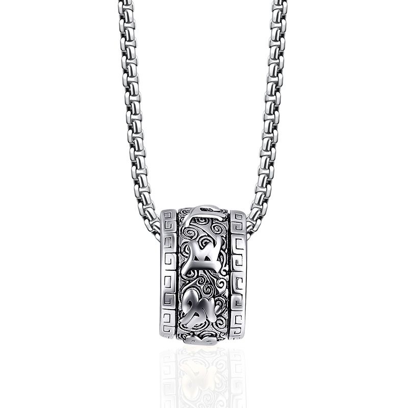 Collana da uomo in acciaio al titanio con ciondolo con sei parole sacre, catena in acciaio inossidabile, ipoallergenica, antiossidante, accessorio di moda retrò_voghion.com