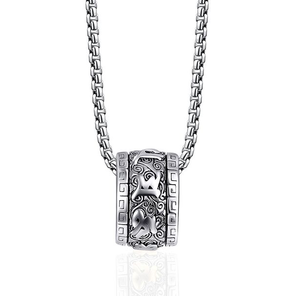 Collana da uomo in acciaio al titanio con ciondolo con sei parole sacre, catena in acciaio inossidabile, ipoallergenica, antiossidante, accessorio di moda retrò_voghion.com