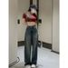 Koreanische Version der Retro-Jeans mit hoher Taille für den Sommer der Damen mit lockerer Hüftbedeckung und dünnen Hosen mit weitem Bein und gerader Wischhose Ins Tide_voghion.com