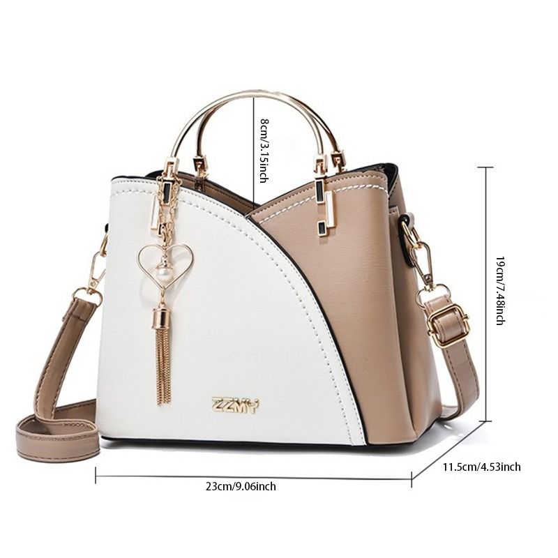 High Quality Color Block Satchel Trendy Metal Tassel Decor Crossbody Women's Leather Shoulder Bag For Women Hand Bags_voghion.com