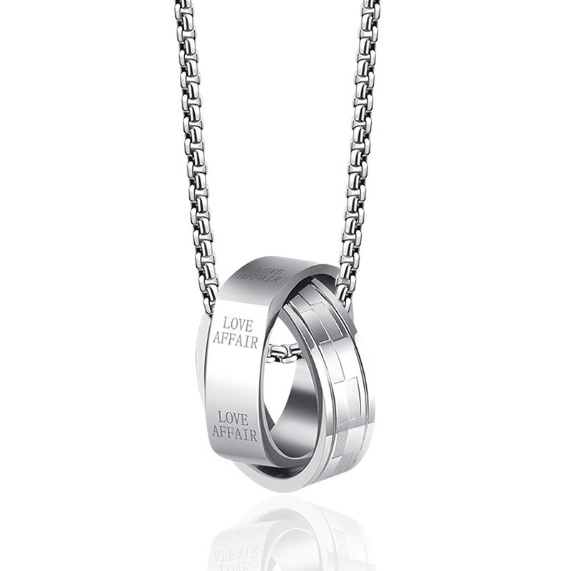 Collana da uomo con doppio anello in acciaio al titanio - Ciondolo in acciaio inossidabile, ipoallergenico, resistente ed elegante, gioiello unisex da indossare tutti i giorni_voghion.com