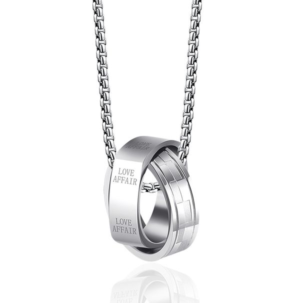 Collana da uomo con doppio anello in acciaio al titanio - Ciondolo in acciaio inossidabile, ipoallergenico, resistente ed elegante, gioiello unisex da indossare tutti i giorni_voghion.com