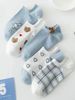 5 Pairs Low Tube Casual With Cute Bear And Heart Pattern Standard Women Breathable Fashion Socks_voghion.com