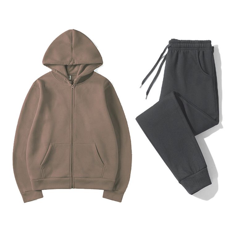 Ensemble de vêtements de sport automne-hiver, sweat-shirt à capuche et pantalon de survêtement, 2 pièces, couleur unie, sweat-shirt à fermeture éclair_voghion.com