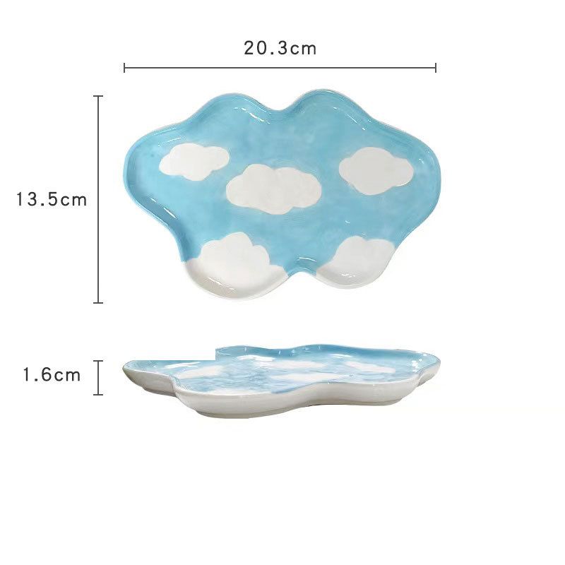 Piatto da dessert in stile giapponese, dipinto a mano, con nuvola bianca irregolare, sotto smalto fresco, modellato a mano, tazza da tè pomeridiano_voghion.com