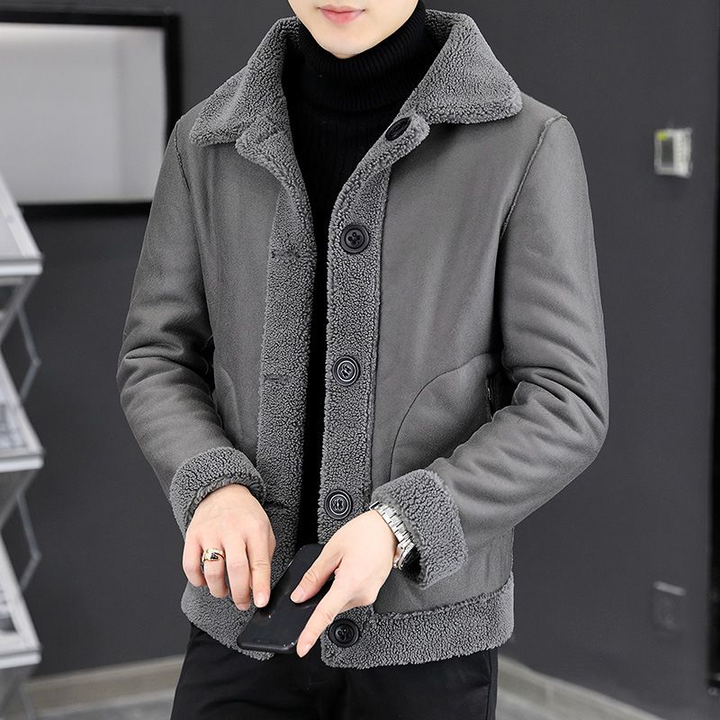 Men's Clothing New autumn and winter leather and fur integrated granular fleece jacket for men double sided jacket with plush and thickened lamb wool_voghion.com