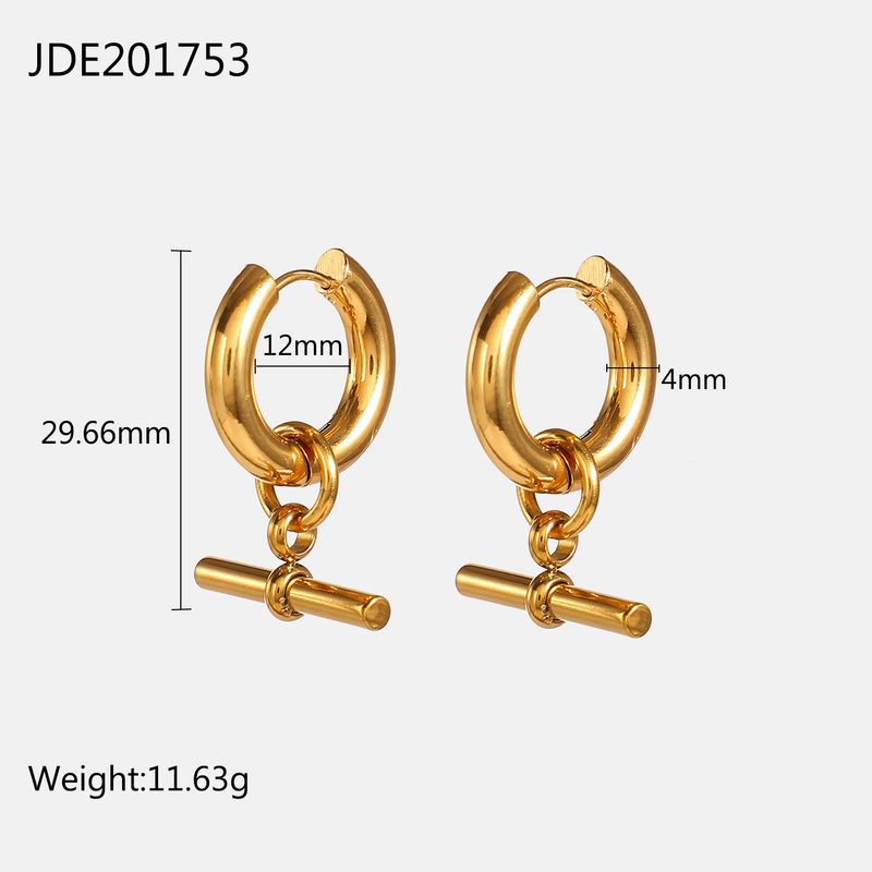 Pequeño y moderno colgante geométrico de barra en T estilo Instagram, anillo circular, acero de titanio dorado desmontable._voghion.com