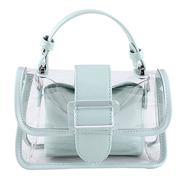 Lihao Borsa tote in PVC Impermeabile 2 in 1 Borsa trasparente con chiusura con fibbia per cintura per la vita quotidiana-Nero_voghion.com